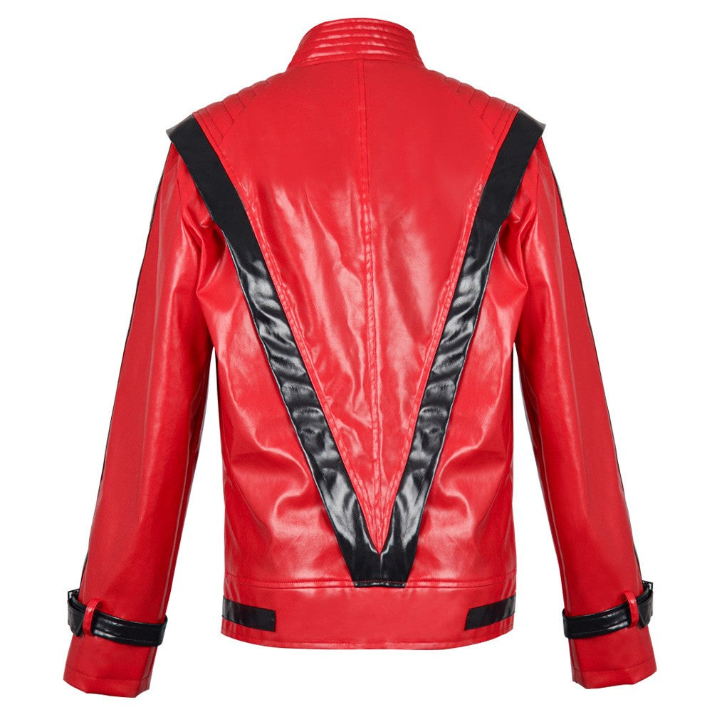 Michael Jackson cosplay red leather jacket cosplay costume Halloween stage performance outfit men's top