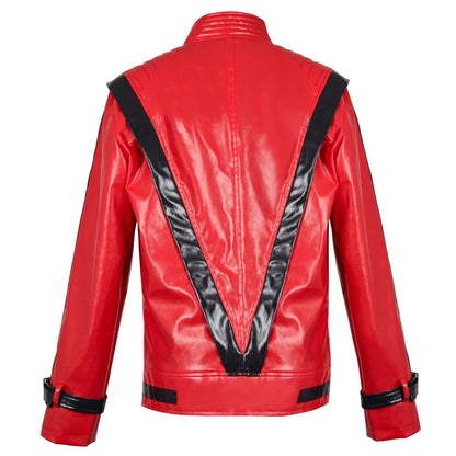 Michael Jackson cosplay red leather jacket cosplay costume Halloween stage performance outfit men's top
