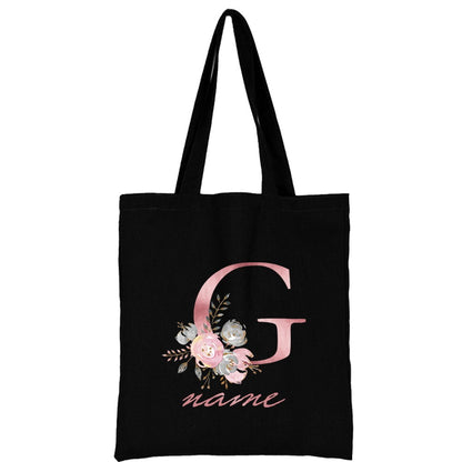 Custom Free Name Canvas Bags Women Shoulder Bag Handbags Pink Letter Beach Bags Tote Casual Woman Grocery Eco Shopping Bag