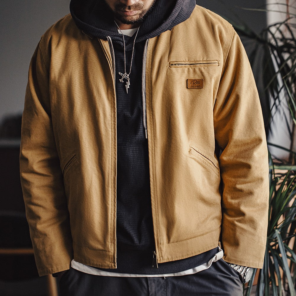 Maden Retro Canvas Detroit Hunting J001 Jacket Heavyweight Pocket Work Jacket Lapel Collar Zipper Coat for Men's Spring and Fall