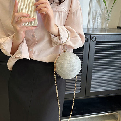 Fashion Circular Evening Bag Luxury Wedding Party Shoulder Bags Elegant Rhinestone Decorative Chain Banquet Clutch Handbags