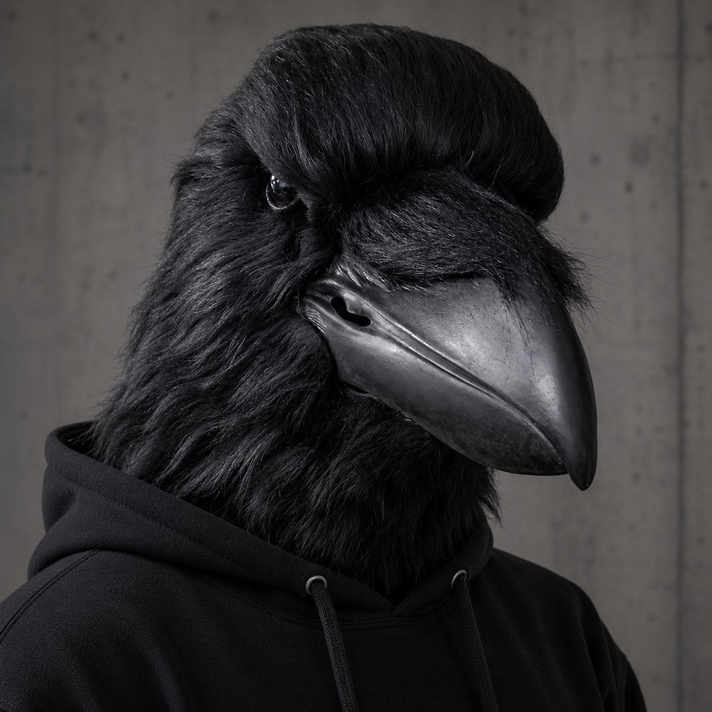 Black Raven Head Mask Realistic Full Head Latex Animal Costume for Halloween Carnival Cosplay