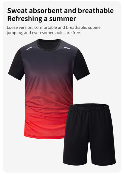 2-Piece Teenagers To Adults Parent-child Quick-drying Short-sleeved Sports Suit Men's Casual Round Neck Shirt Elastic Waist Pant