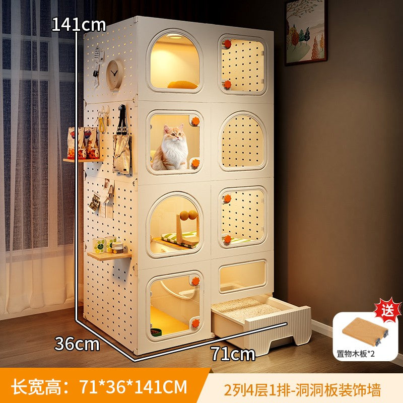 Gaiola Compacta para Gatos com Banheiro Tudo-em-Um Casa de Gatos Interna para Pequenos Espaços Mansão de Gatos com Economia de Espaço Placa de Caverna DIY Vila para Gatos