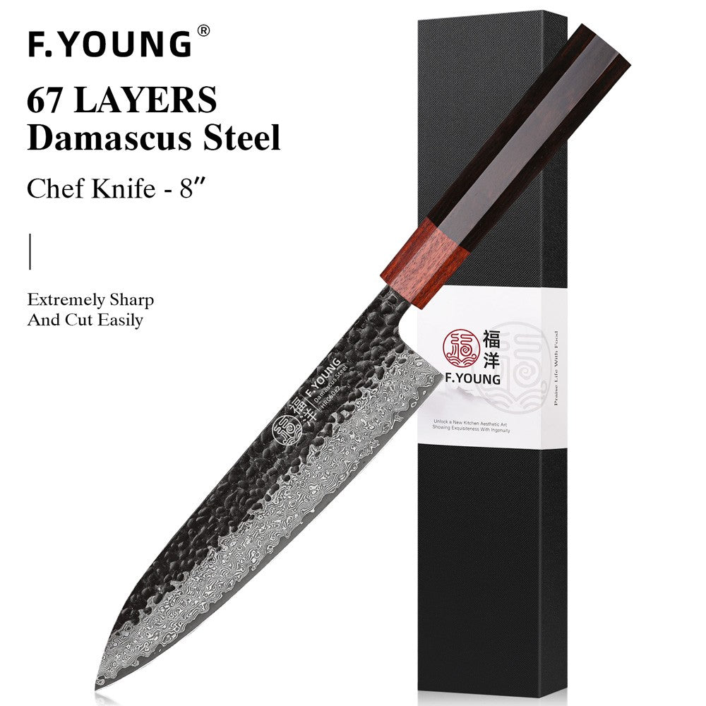 F.YOUNG Faca Japonesa de Chef Aço Damasco Profissional Facas de Cozinha Utilitário Sashimi Fatiar Carne Utensílios de Cozinha Forjados à Mão