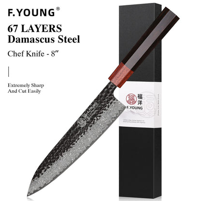 F.YOUNG Faca Japonesa de Chef Aço Damasco Profissional Facas de Cozinha Utilitário Sashimi Fatiar Carne Utensílios de Cozinha Forjados à Mão