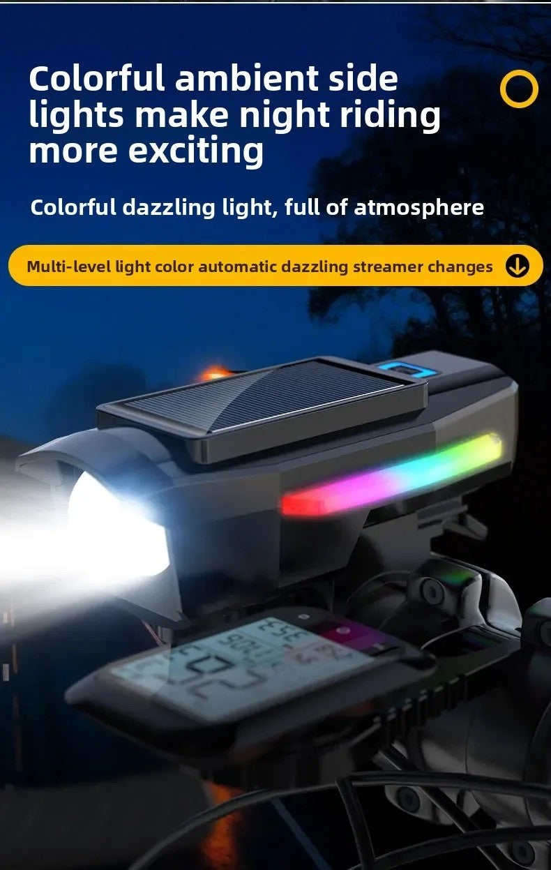 BUCKLOS Bike Light Solar Power Bicycle Front Light Highlight LED with Colorful Side Lamp Cycling Lights Bicycle Accessories