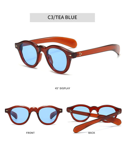 Óculos de sol pequenos redondos da moda femininos retrô com lentes transparentes Ocean Shades UV400 masculinos com rebites estilo punk