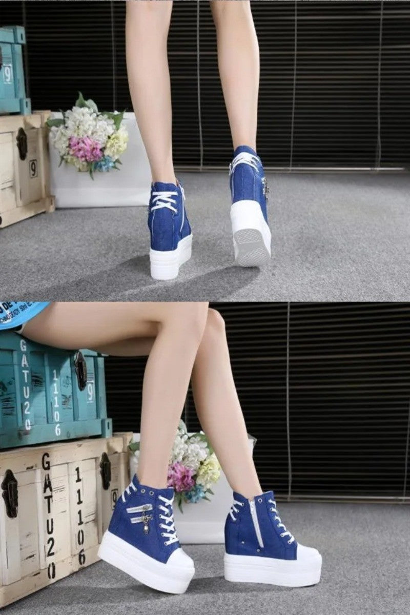 11cm New Brand Hidden Heel Platform Sneakers Women's Breathable Wedge Canvas Shoes Woman Casual Ladies Boots Zapatos De Mujer
