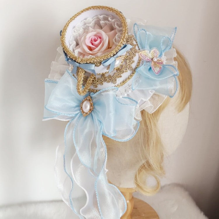 Lolita Girls Top Hat Rose With Long Ribbon ,Tea Cup Palace Spanish Fedoras