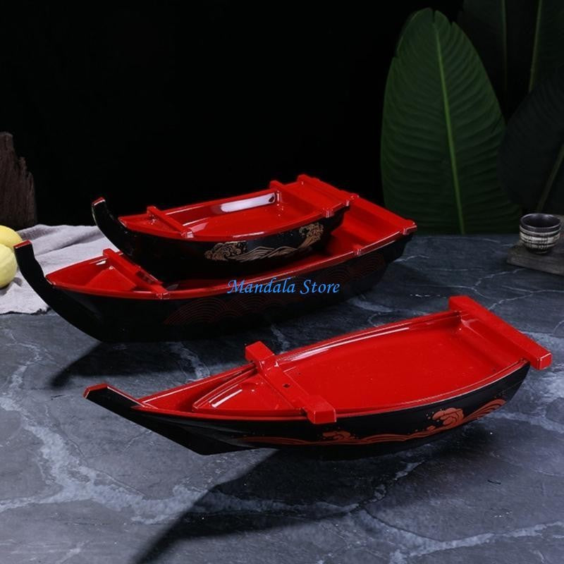 U2JC Ship Sushi Plate Sashimi Serving Tray Creative Display Plate Plastic Texture for Home and Restaurant Use