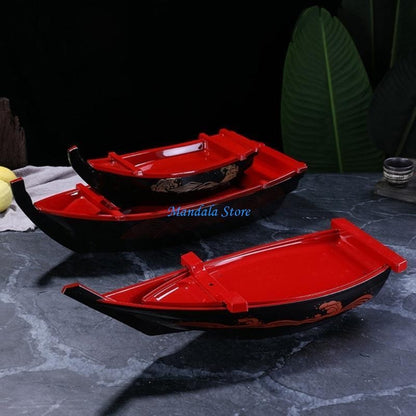 U2JC Ship Sushi Plate Sashimi Serving Tray Creative Display Plate Plastic Texture for Home and Restaurant Use