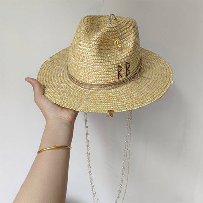 Chapéu de Palha Corrente Punk 2023 Novo Chapéu de Sol Acessórios Corrente Dourada Jazz Hip Hop Chapéu de Verão Estilo Punk Chapéu de Praia Chapéu de Igreja