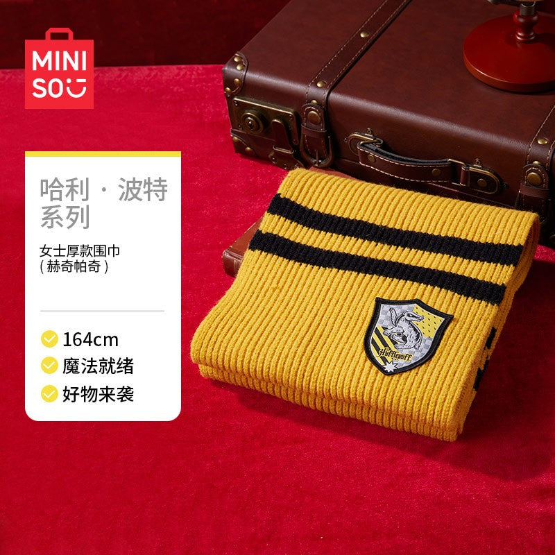 MINISO Cachecol de Malha Listrado Universitário Série Harry Potter Kawaii Feminino Anime Girly Coração Fofo Engrossado Outono Inverno Quente