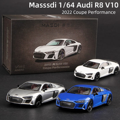Massdi 1:64 Audi R8 V10 Coupe Performance 2022 Carro Modelo Liga Miniatura Supercarro Veículo Diecast Brinquedo