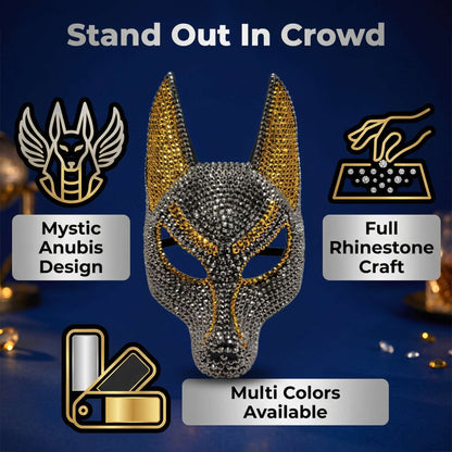 Luxury Rhinestone Wolf Mask, Shiny Animal Half Face Mask for Masquerade Ball, Halloween Party and Costume Events