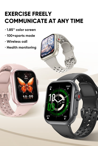 2025 Novo Relógio Inteligente Esportivo da Moda Masculino Feminino Tela Sensível ao Toque Total AMOLED HD de 1,85 Polegadas IP68 À Prova D'Água Smartwatches com Chamada Bluetooth