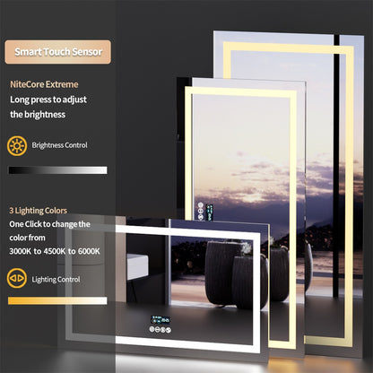 LUVODI Large Illuminated Bluetooth Bathroom Mirror Rectangle Anti-fog LED Bathroom Vanity Mirror with Bluetooth Speaker 3 Color