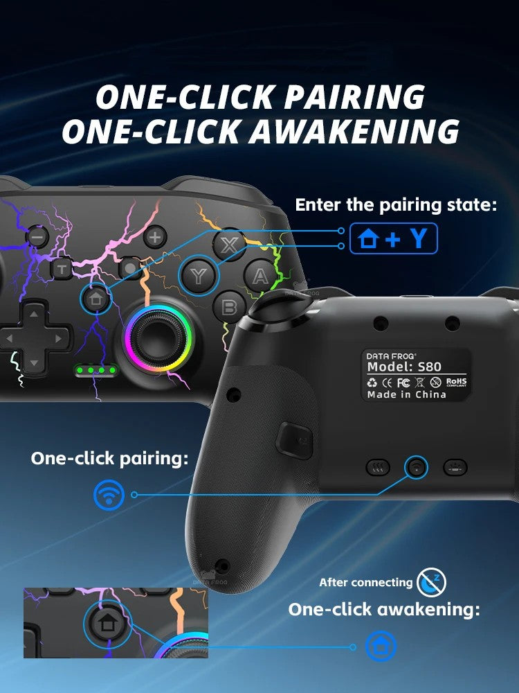 Wireless Controller For Switch OLED Console Pro Gamepad with Rechargeable Battery Programmable Turbo Function RGB Light
