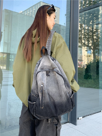 Men's and Women's Backpacks, Student Schoolbags, Large-Capacity Washed Denim Bags