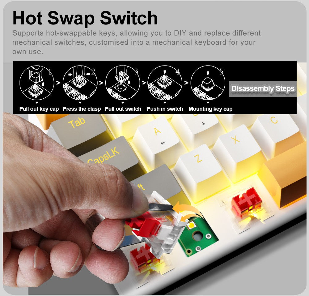 E-YOOSO Z11 Teclado Mecânico para Jogos USB com Fio Red Switch 61 Teclas Gamer Russo Português Brasileiro para Computador PC Laptop