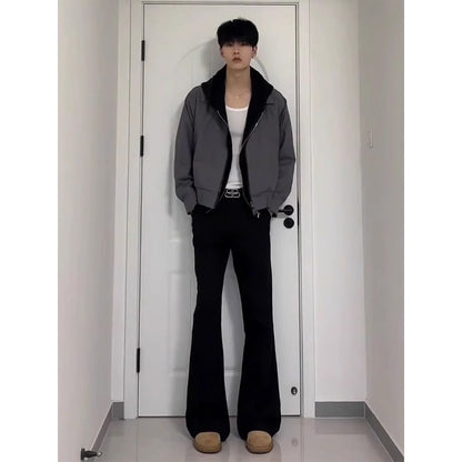 Cleanfit Extended Length Men's Jeans High Waist Slim Straight Leg Micro Flared Pants Bla Knife  Faionable Tall Size