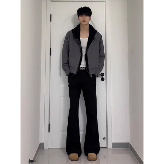 Cleanfit Extended Length Men's Jeans High Waist Slim Straight Leg Micro Flared Pants Bla Knife  Faionable Tall Size