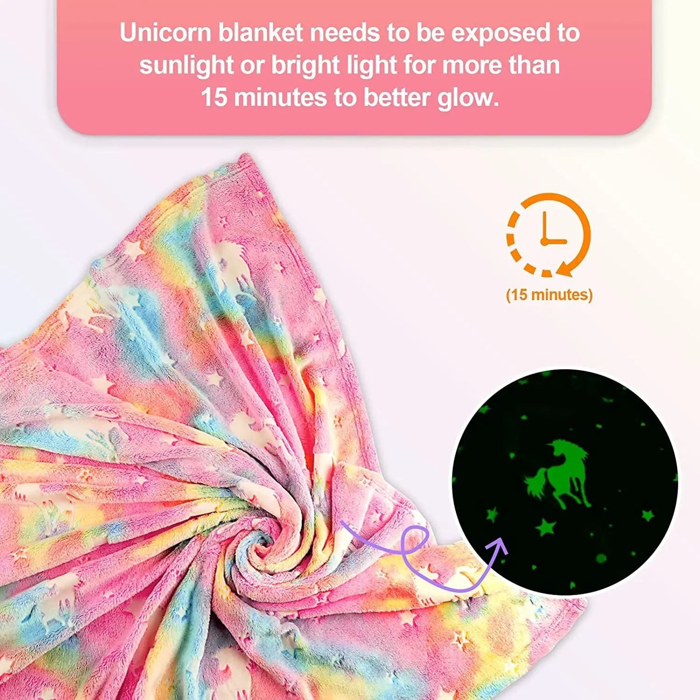 Manta de Flanela de Dinossauro Unicórnio Luminoso para Meninas e Meninos Que Brilha no Escuro Macia para Árvore de Natal