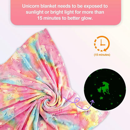 Manta de Flanela de Dinossauro Unicórnio Luminoso para Meninas e Meninos Que Brilha no Escuro Macia para Árvore de Natal