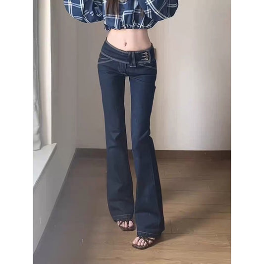 Women's High Waist Blue Flared Jeans Bleach Bootcut Korean 2000s High Street Baggy Denim Pants Y2k Japanese Harajuku Bell Bottom