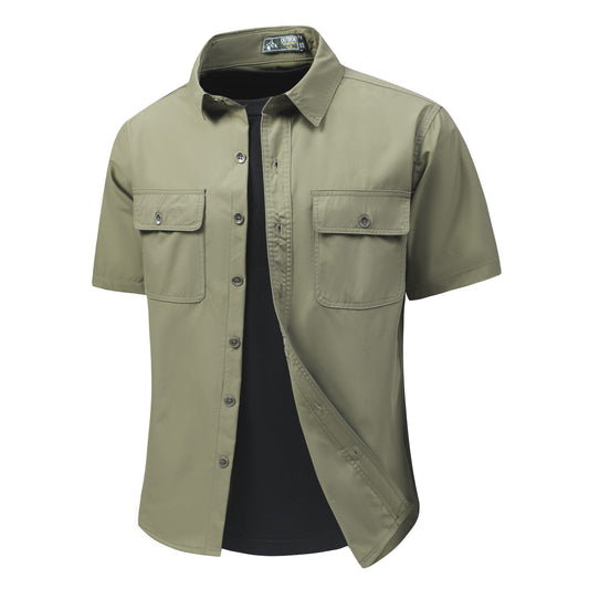 Summer Men Short Sleeve Cargo Breathable Shirt Man Casual Tactic Military Shirts Men Multi Pocket Outdoor Hike Safari Work Shirt