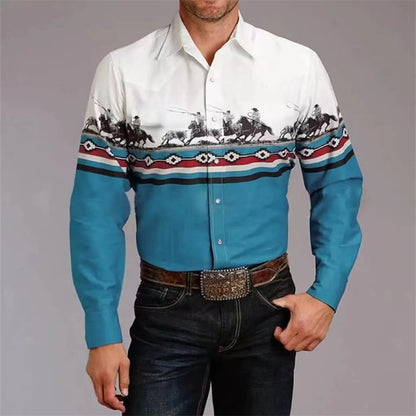 Men's Buttoned Shirt Spring Summer Long Sleeve Mexican Western Denim Comfortable Outdoor Farm Work Fit Easy Clean Large Size 6XL