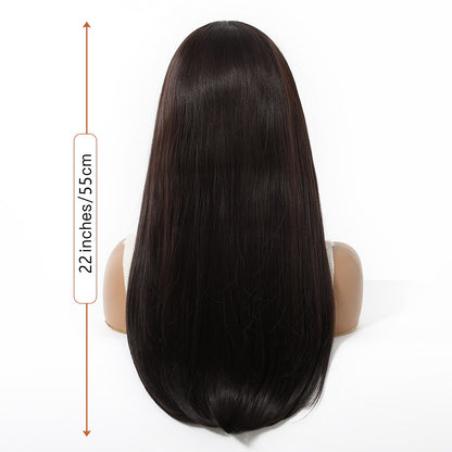 HENRY MARGU Perucas Sintéticas Front Lace 13x4 Cabelo Liso Sedoso Longo Peruca Marrom Escuro para Mulheres 55 cm Resistente ao Calor Uso Diário