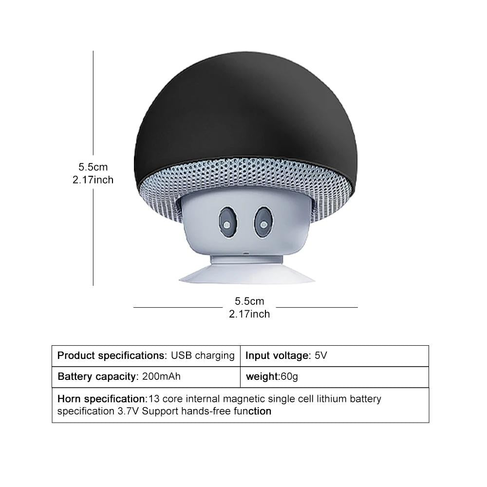 Mini Alto-Falante Bluetooth de Desenho Animado Fofo em Formato de Cogumelo com Ventosa Aprimorada, À Prova de Poeira, Presente de Aniversário para Crianças e Mulheres