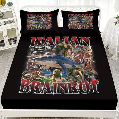 Cartoon ai Brainrot Tung Tung Sahur Team Fitted Sheet Print coreless Fitted Sheet Set Soft Bedspread Bedroom Bedding Decoration