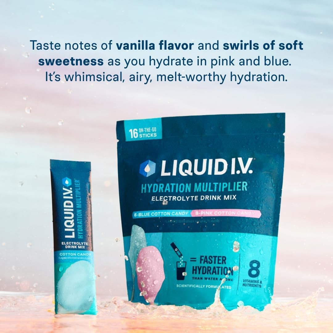 Liquid Intravenous® Hydration Multiplier - Cotton Candy| Electrolyte Powder Drink Mix| 1 Pack (16 Servings)