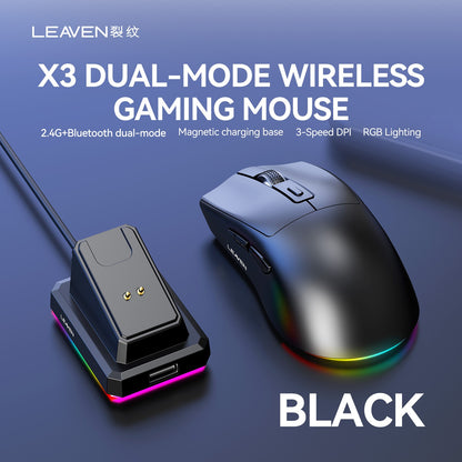 LEAVEN X3 2.4G Bluetooth Modo Duplo Receptor Mouse Óptico Sem Fio Mouse Gamer 1600DPI Mouse Compatível com Bluetooth para MacBook L