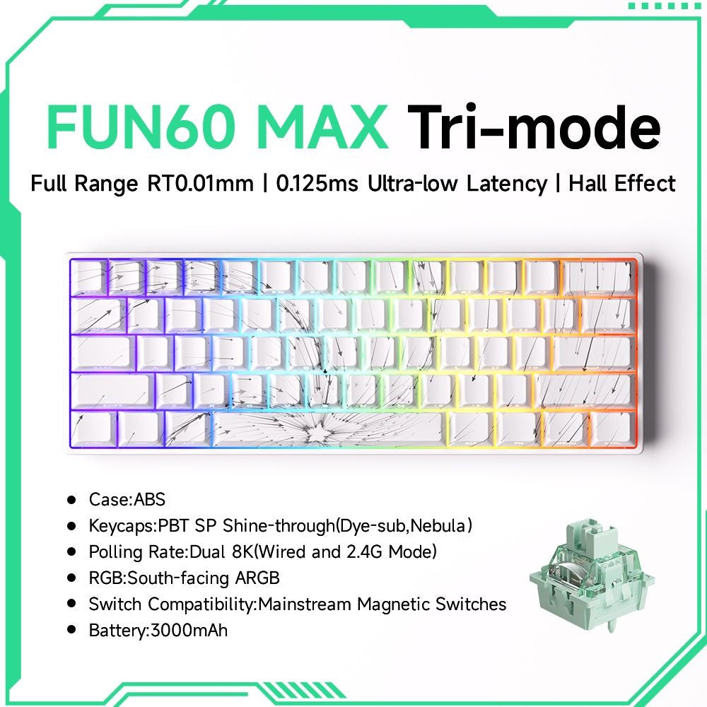 Akko MonsGeek FUN60 Teclado Mecânico Interruptor Magnético Teclados Gamer 60% Gatilho Rápido 0,01mm 8K ARGB HE/TMR Teclado Personalizado