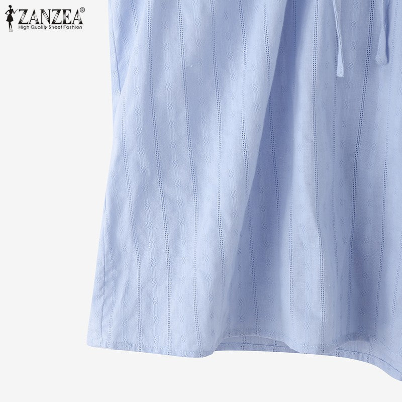 2025 ZANZEA Summer Elegant Shirt Women Sleeveless Holiday Blouse Stylish Tanks Tops Casual Solid Cotton Camis Mujer Blusas Femme