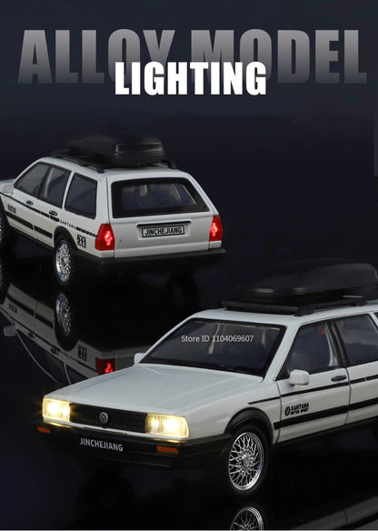 1:32 SANTANA Carros de Brinquedo em Miniatura de Liga Leve com Som, Luz e Portas que Abrem, Puxar para Trás, Veículos de Decoração para Presentes Infantis