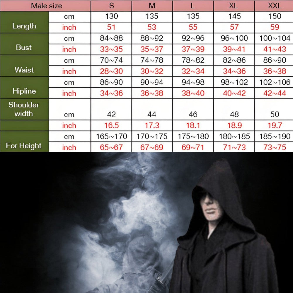 Black Cape Black Cloak Jedi Warrior Costume for Adults, Vampire Cape with Hood, Adult Halloween Cosplay Vampire Christmas Party