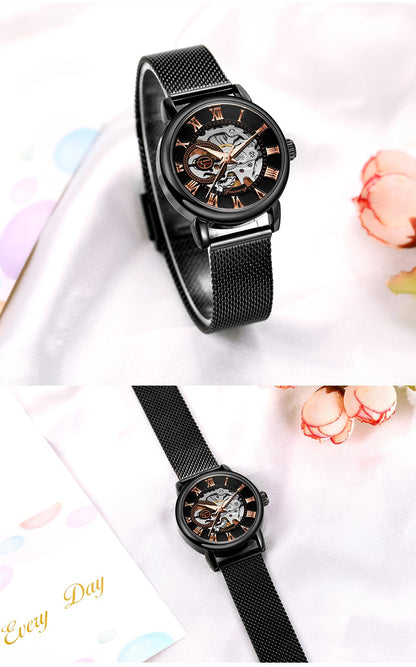 Forsining 099L Girl Bracelet Mechanical Watch With Manual Hand Wind Mechanical Wristwatch Mesh strap Female Watch Reloj Mujer