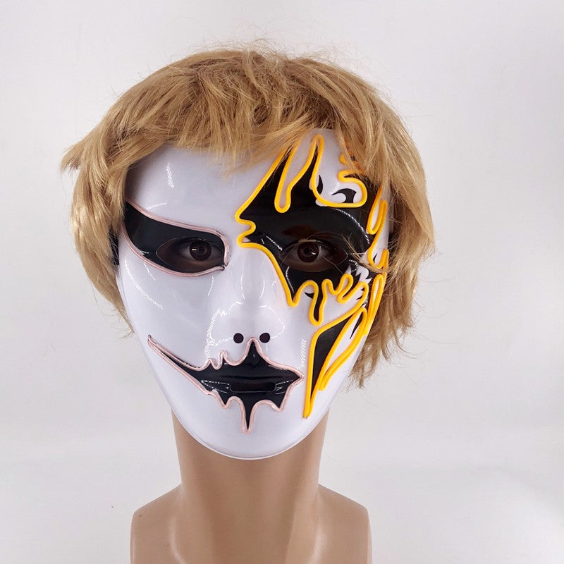LED Hand-painted Mask Halloween Carnival Masquerade Cosplay Horror Accessory Men's Mask Weird Face Mask Glowing Mascara Disfraz