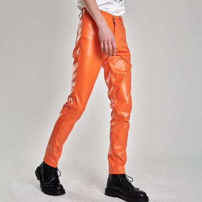 Men's Leather Pants Skinny Fit Stretch Fashion PU Leather Trousers Nightclub Party & Dance Pants Thin