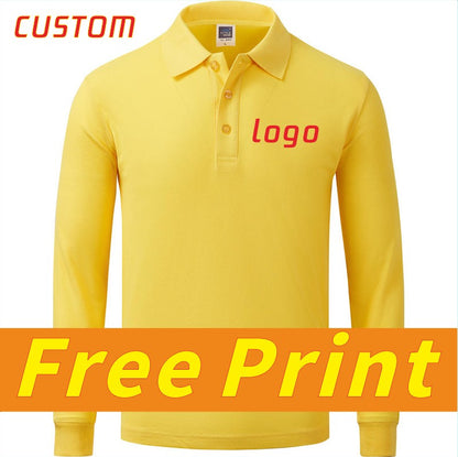 Leisure long sleeved POLO shirt custom autumn and spring long sleeved lapel t-shirt with printed logo and personalized design em