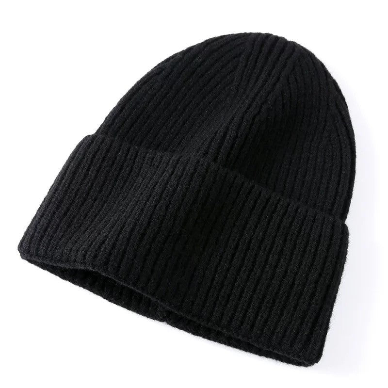 Pure Wool Beanies Knitted Cap Women Men Knitted Hat Casual Bonnets Soild Colour Autumn Winter