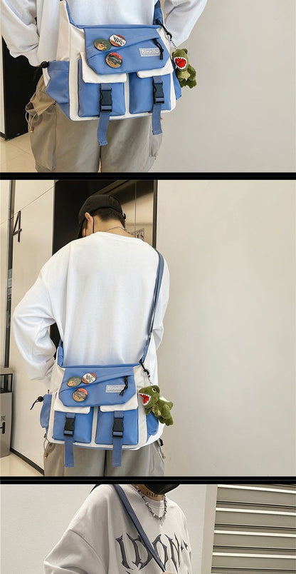 Japanese Simple Messenger Bag Student Nylon Waterproof Canvas Handbag Shoulder Crossbody Bags for Women Men Satchels Bolsas