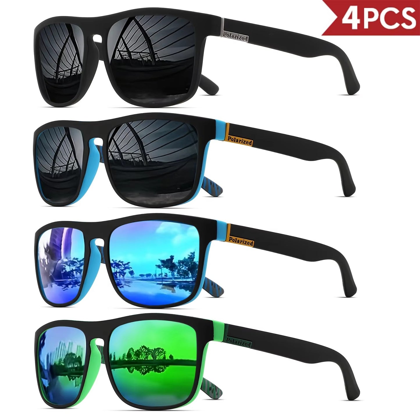 1-4PCS Men Classical Square Polarized Sports Sunglasses Lightweight PC Frame UV400 for Driving Fishing Cycling Unisex Durability