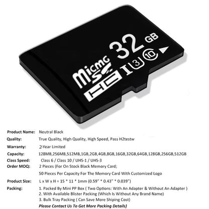 10 Cartões TF Classe 10 de 128 GB, 256 GB, 32 GB, 64 GB, 16 GB, 8 GB, 4 GB, 2 GB - Cartões de Memória Flash SD para Dispositivos Digitais