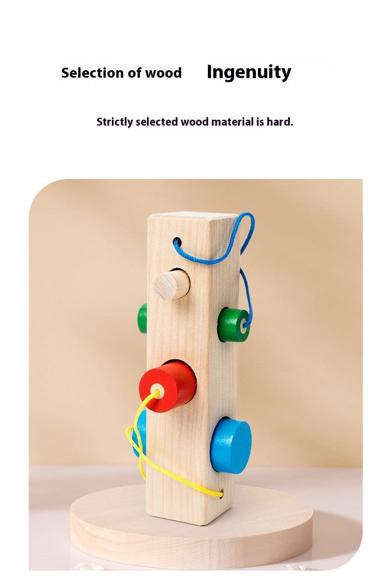 Conjunto de Colunas para Bebês e Crianças Pequenas, Blocos de Construção de Posicionamento, Cordas de Correspondência, Exercício para Bebês, Habilidade de Coordenação Olho-Mão, Brinquedos Educacionais de Madeira para Iluminação da Educação Infantil